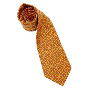 T. Harris London Geometric Orange Blue 100% Silk Mens Tie 59 x 3.6"